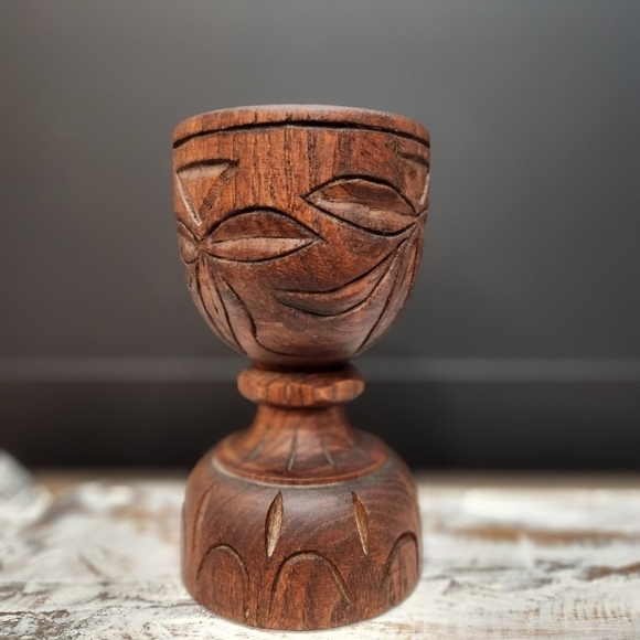 VINTAGE Chunky Solid Wood Hand Carved Goblet Very Unique!! Bohemian - Picture 2 of 8